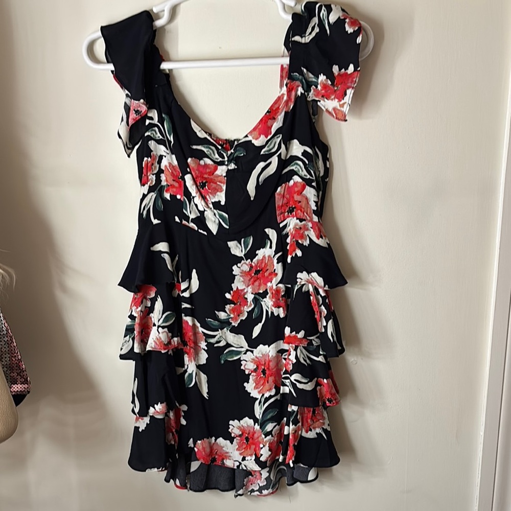 Vici Red and Black Ruffled Tiered Mini Dress